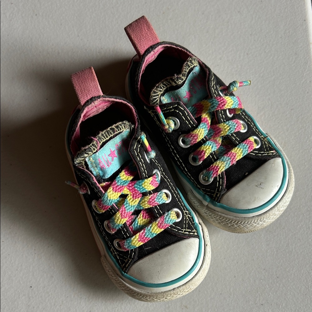 Converse Kids Black and Pink Sneakers - Picture 1 of 2